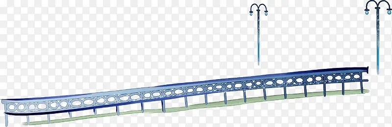 手绘蓝色大桥路灯