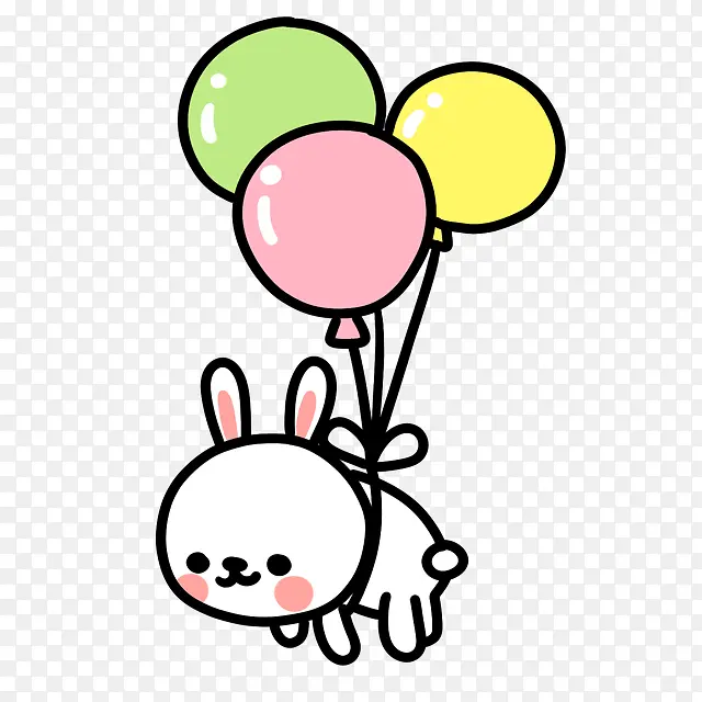 创意卡通贴纸手绘拉着气球的小兔子