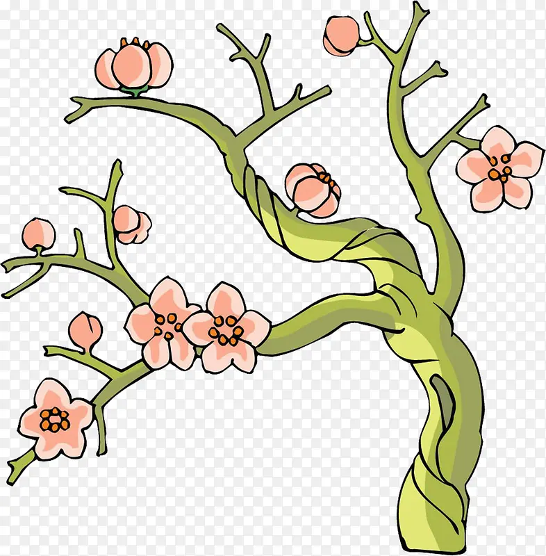 手绘彩色可爱梅花树木造型