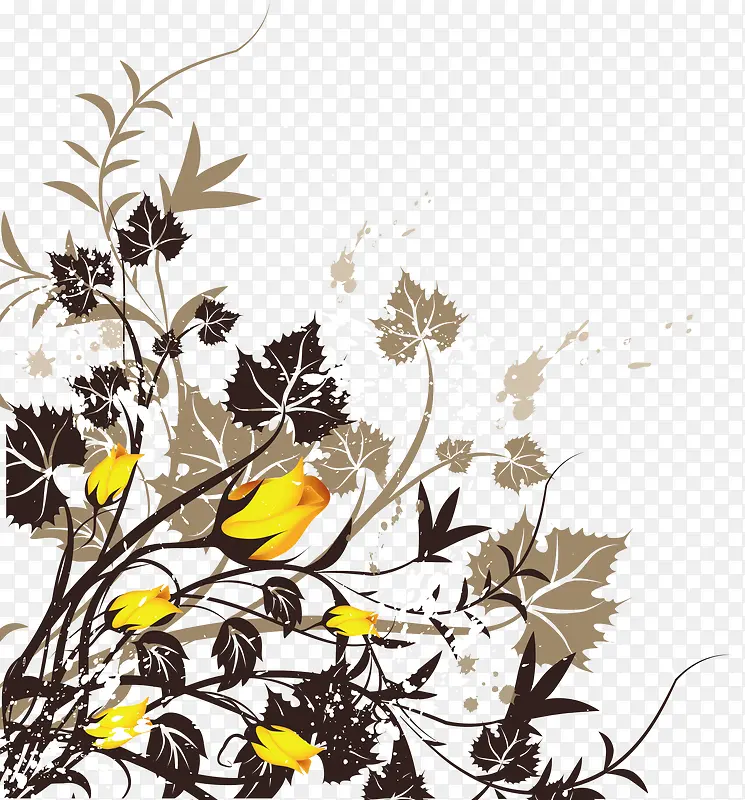 黄色花瓣剪影树叶