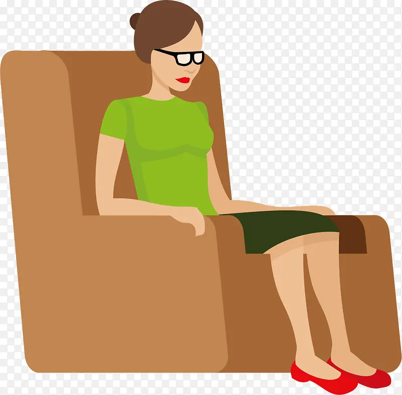 卡通坐在沙发上的女性