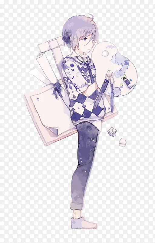 矢量水彩小画家