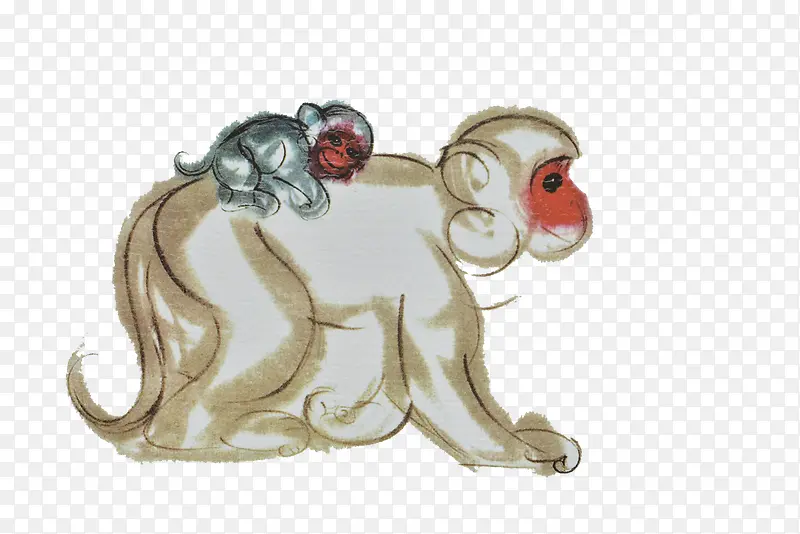 水墨手绘艺术猴子插画