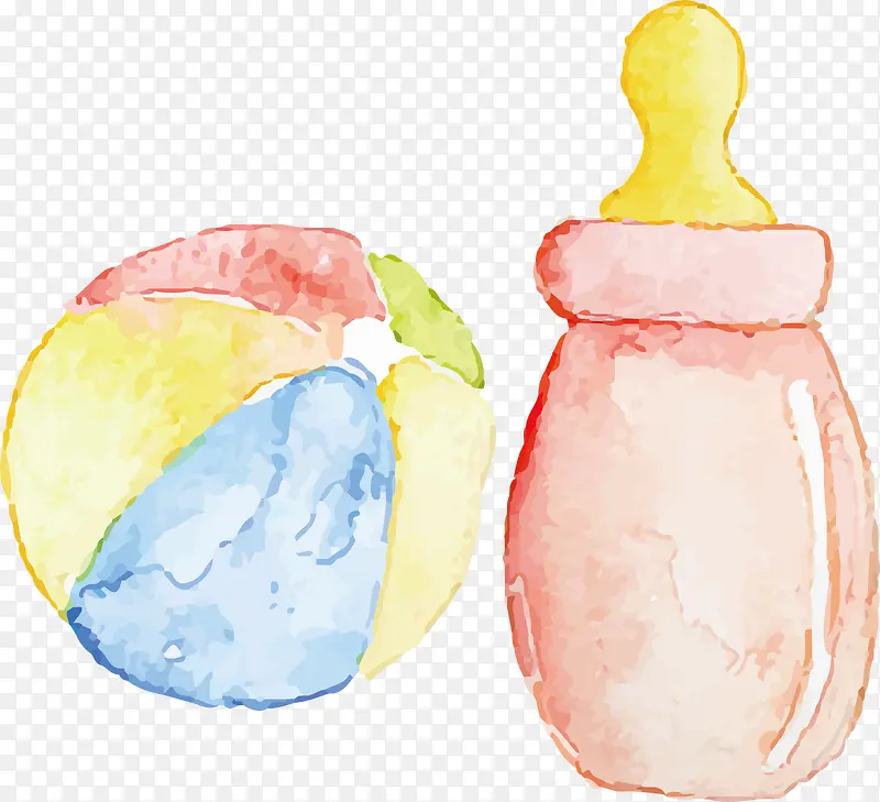 水彩水墨卡通婴儿用品奶瓶玩具素