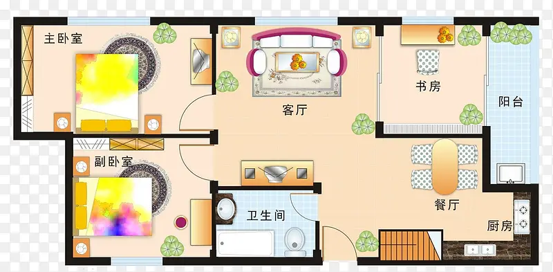 两室一厅室内空间布置图