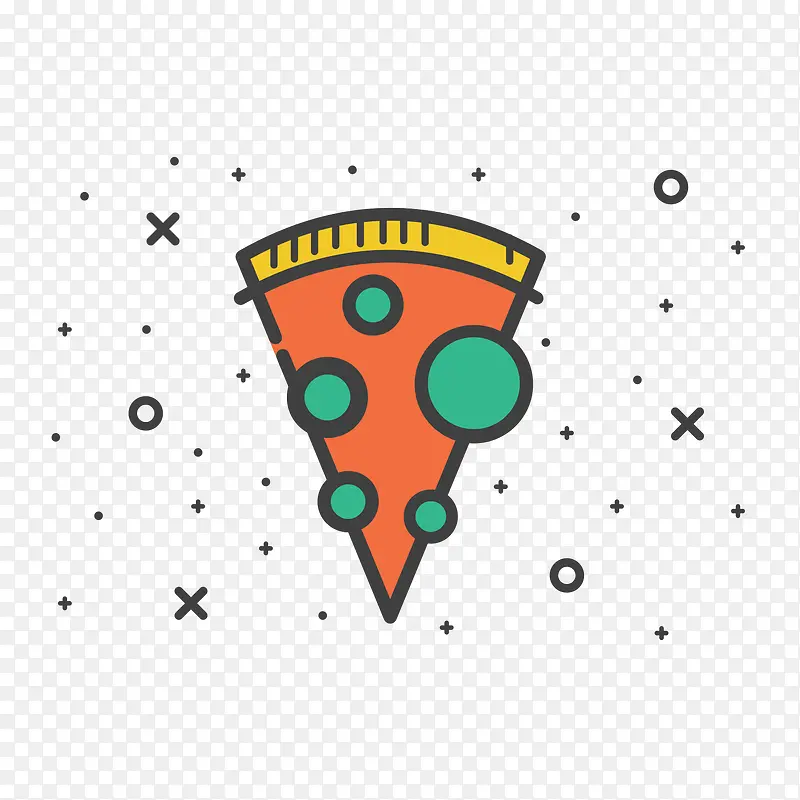 彩色手绘线稿披萨美食元素