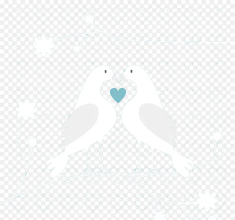 树枝上的白色情侣鸟矢量素材