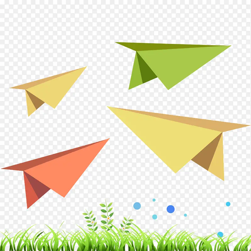 草地上空的纸叠飞机
