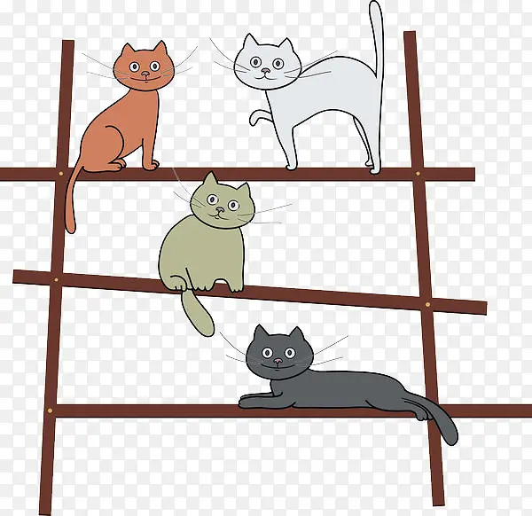 站在梯子上的4只猫