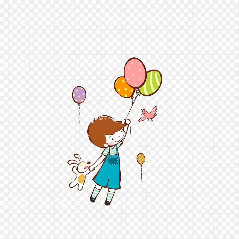 被气球带着飞的小孩和小狗