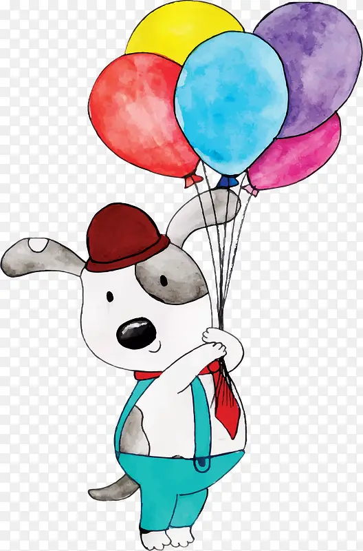 拿着气球的卡通小狗