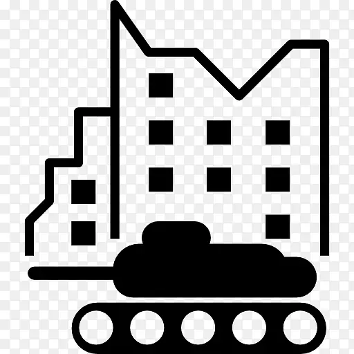 军事坦克在城市街道图标