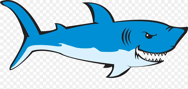 蓝色卡通凶猛鲨鱼