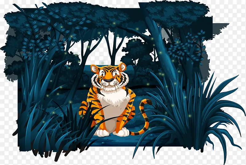 矢量手绘丛林中的老虎