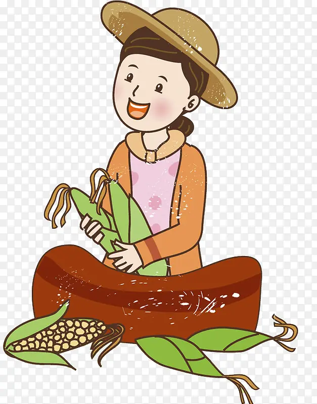 剥玉米皮的女人免抠图