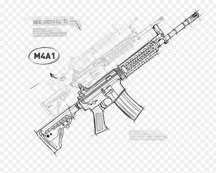 线条形状M4A1枪支
