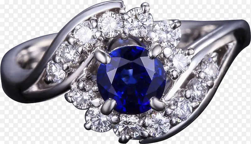 蓝色水晶珠宝钻戒