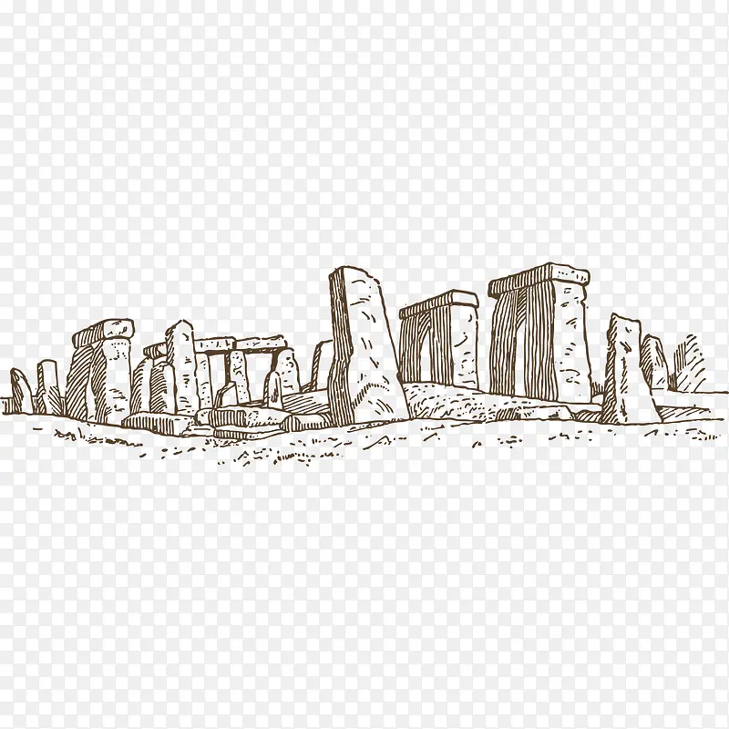 英国巨石阵建筑旅游景点素材手绘
