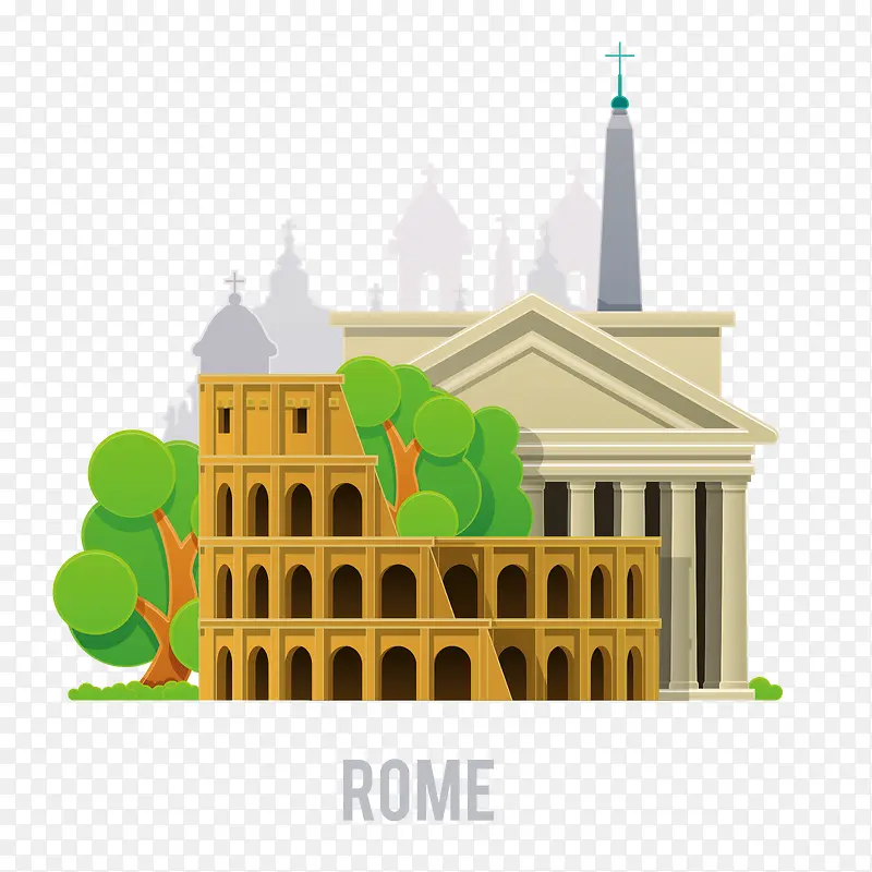 意大利罗马旅游景点插画