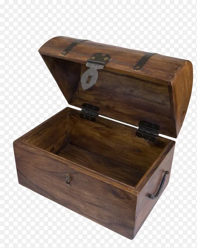 棕色空的带锁的复古木盒实物