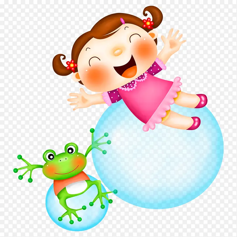 泡泡上的女孩和青蛙