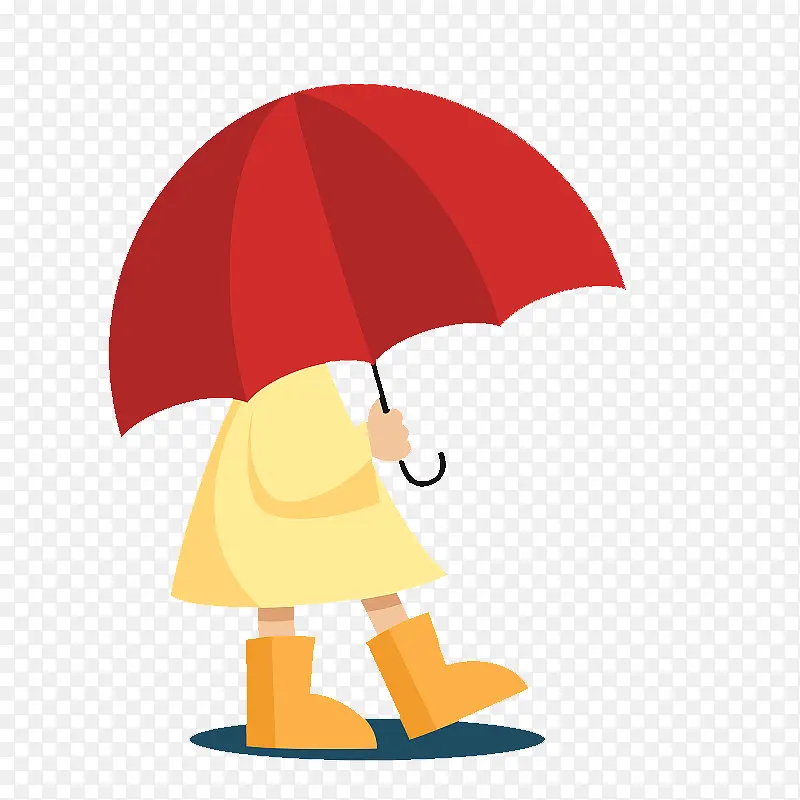 扁平化可爱插图撑着红色雨伞走路