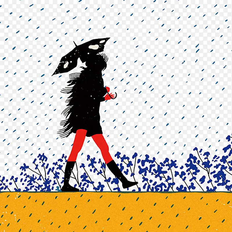 撑着伞在雨中行走的少女
