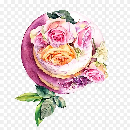 玫瑰花蛋糕手绘画素材图片