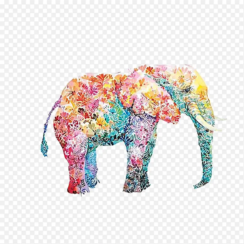 彩色花纹的大象图