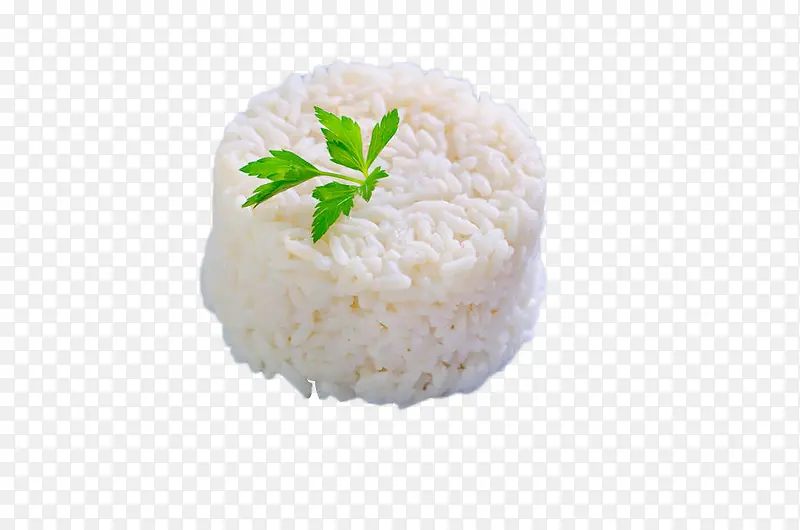 白色蒸米饭的香菜叶