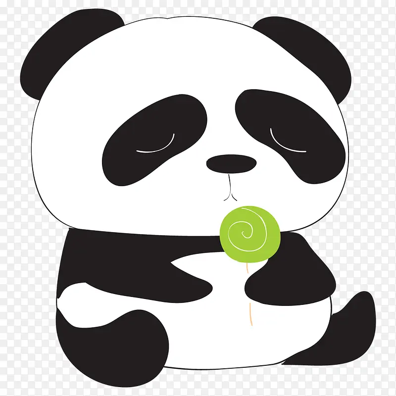 坐着吃棒棒糖的大熊猫