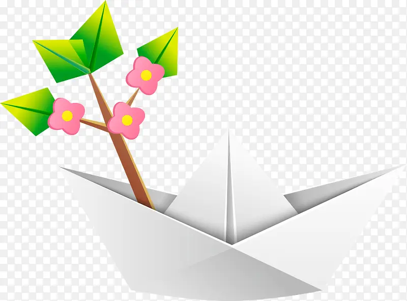 矢量折纸船和花朵