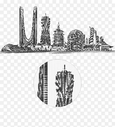 黑白清新简线条手绘旅游杭州地标