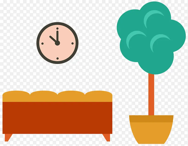 矢量扁平化时间钟和绿色小树