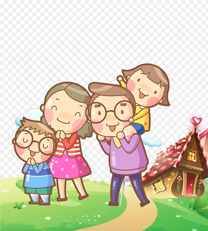 卡通手绘欢乐亲子游插画免抠