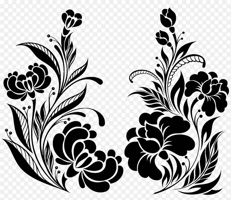 黑色手绘花卉纹样
