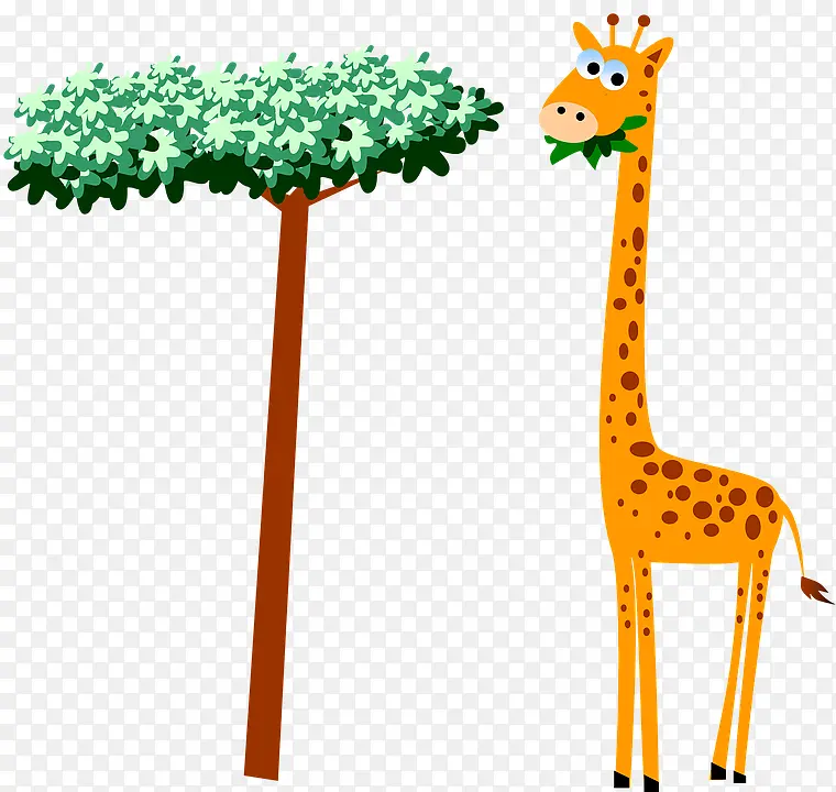 卡通长颈鹿吃树叶