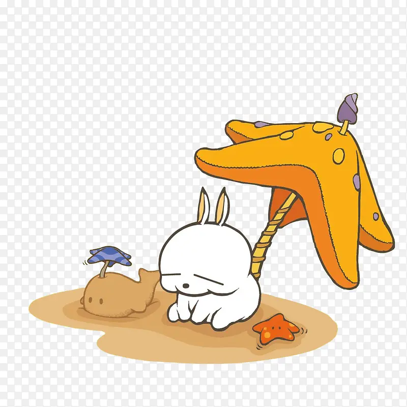 低头瘫坐在沙滩上的流氓兔