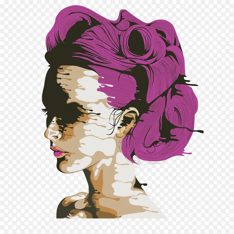 矢量紫色彩绘纹绣美女头像