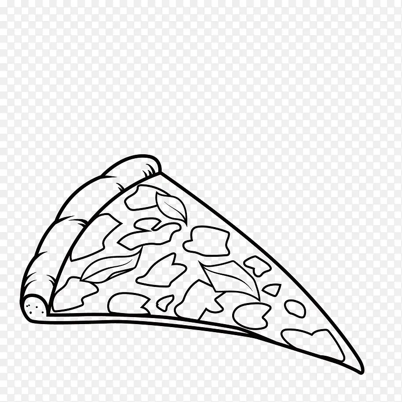 手绘黑色线描一片披萨png