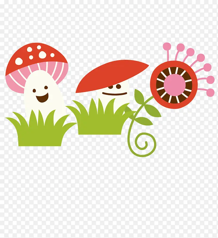 卡通矢量蘑菇和花朵