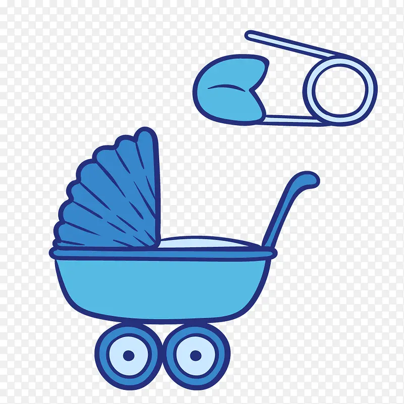 蓝色婴儿车别针手绘水彩婴儿用品