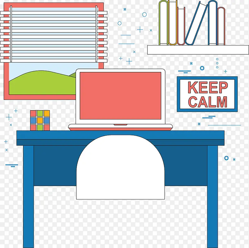 蓝色书桌书房设计
