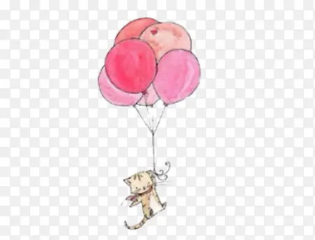 小清新手绘气球与猫可爱免扣素材