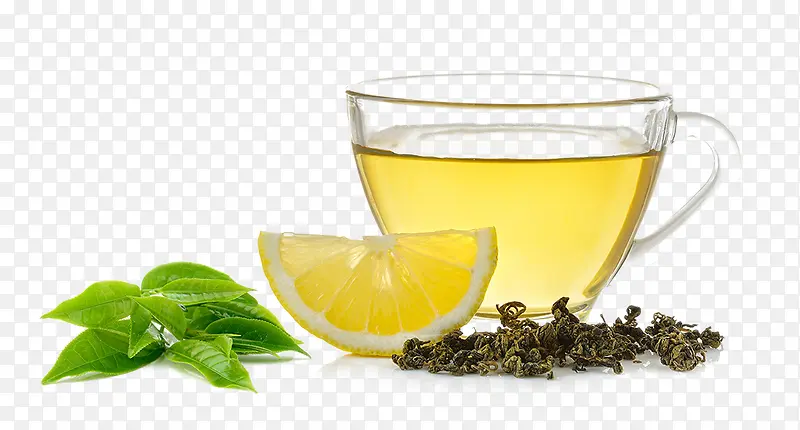 干湿茶叶和柠檬切片柠檬水