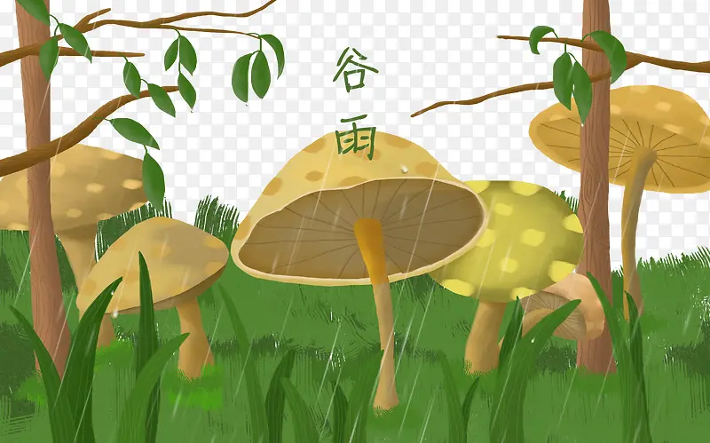 谷雨小清新手绘蘑菇插画素材