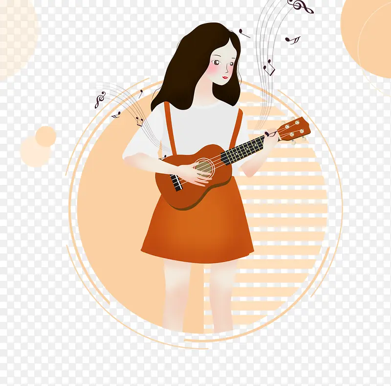 免抠卡通站立的女孩弹吉他