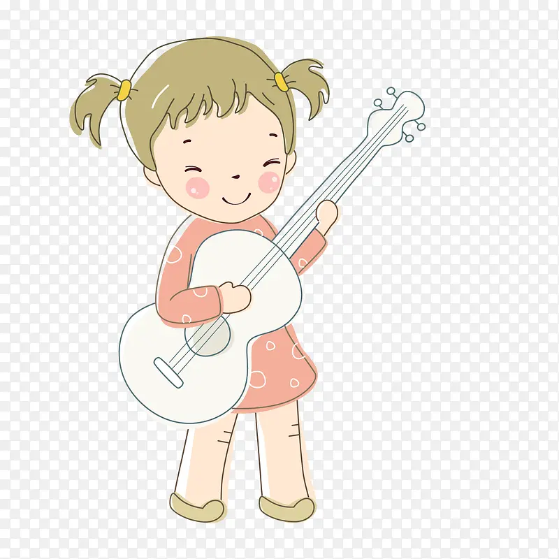 弹吉他的小女孩矢量图