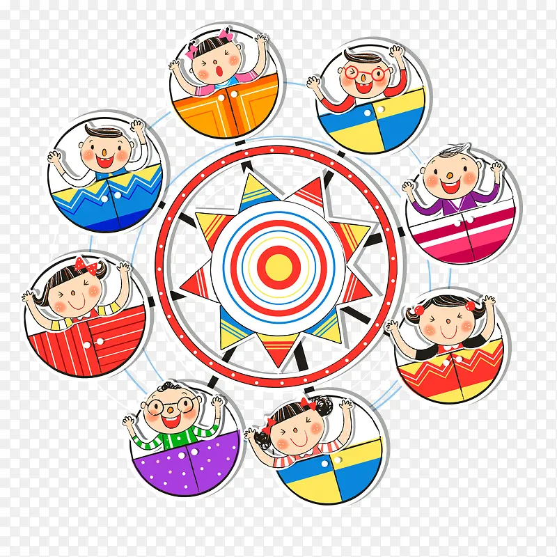 卡通儿童人物坐摩天轮