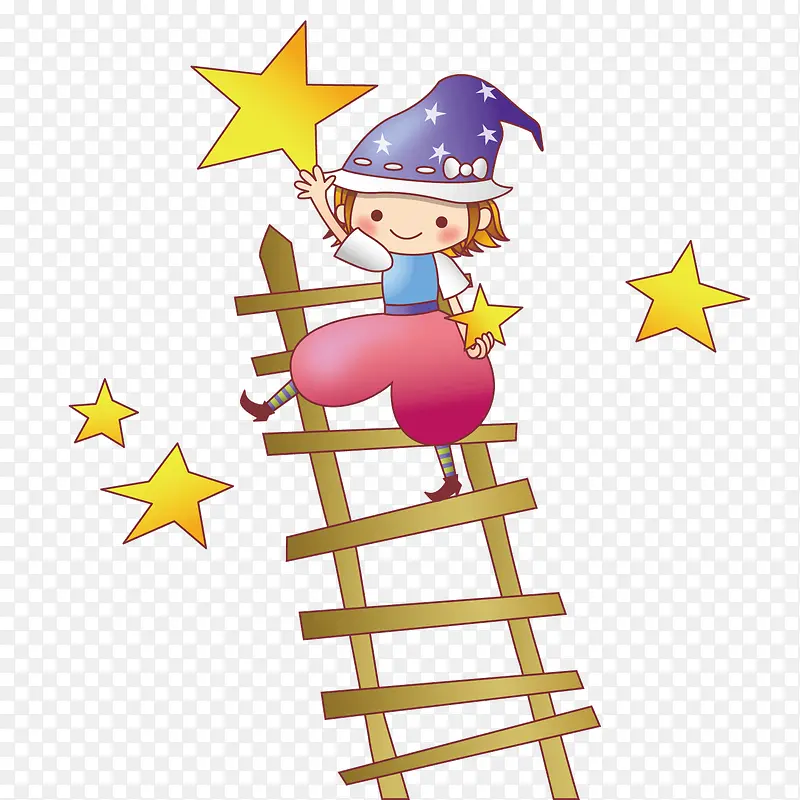 爬梯子摘星星女孩